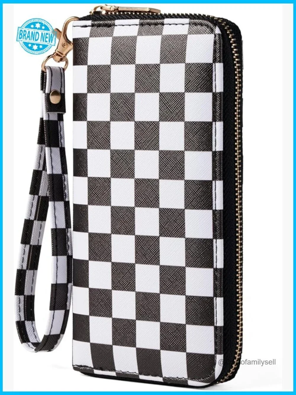 Checkered Animal Print Wristlet Wallet Vegan Leather Zip Around Clutch Purse